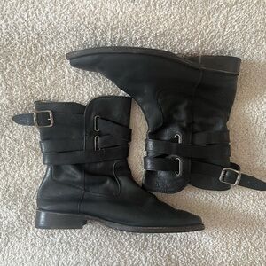 VINTAGE Frye Black Leather Moto Boots with Straps